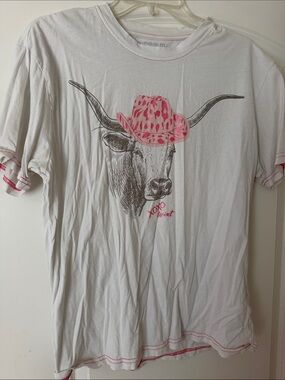 Women’s Ariat White Tee with Pink Cowboy Longhorn Graphic